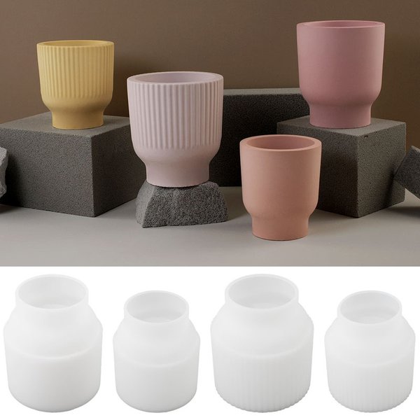 Moule à bougie en silicone à rayures rondes en béton, bricolage, jardinière faite à la main, boîte de rangement en résine de plâtre, décor artisanal à la maison