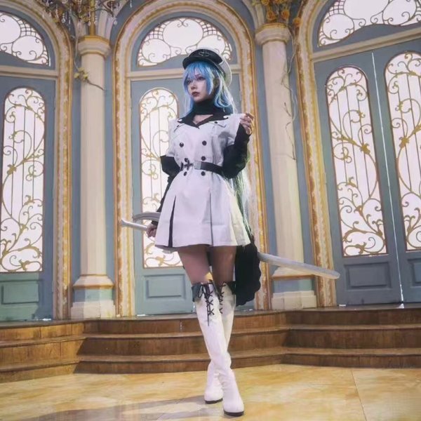 Kostium Cosplay Anime Akame Ga KILL! Esdeath z Kapeluszem, Skarpetami, Strój Żołnierki Esdeath z Imperium, Pełny Zestaw na Halloween