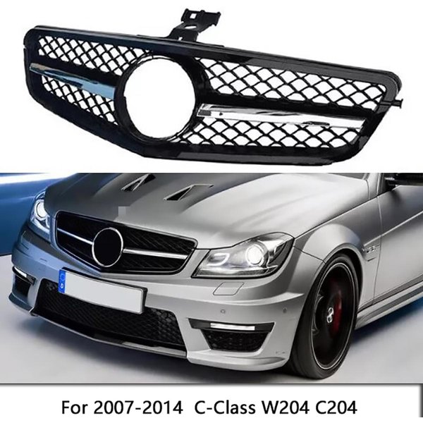 Frontgrill für Motorhaube, Auto-Frontgrill kompatibel mit C-Klasse W204 C204 2007-2014, ersetzt den mittleren Frontgrill.