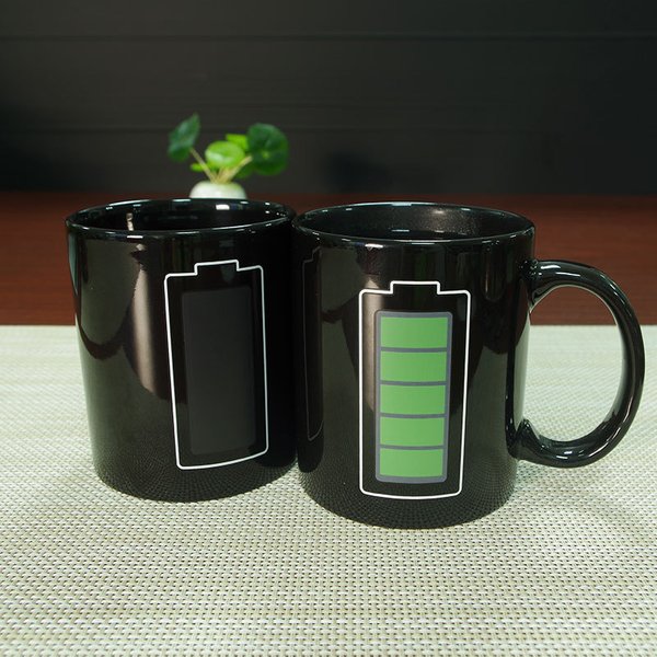Tasse magique à batterie créative, tasse à énergie Positive, changement de couleur, en céramique, décoloration, café, thé, lait, cadeaux, nouveauté