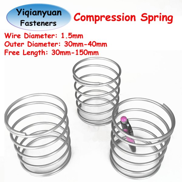 Yiqianyuan 2 ressorts de compression en acier inoxydable SUS304, diamètre du fil 1,5 mm, diamètre extérieur 30 mm-40 mm, longueur libre 30 mm-150 mm