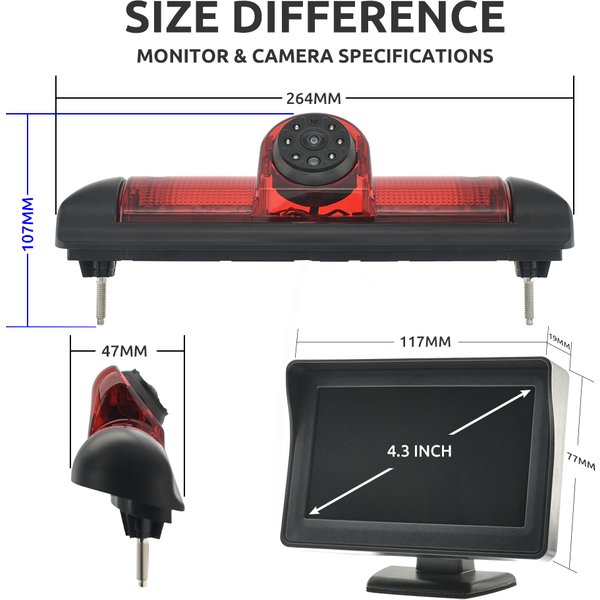 Caméra de recul de voiture résistante à 170, feu stop, moniteur 4.3 pouces pour Ducato taxable, Citroen Jumper, Boxer gradué, 2006-2015