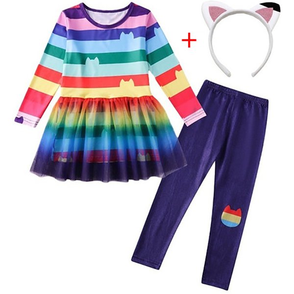 Mädchen Geburtstagskleider Hosen-Sets Kinder Frühling Mädchen Cartoon-Katzen Karneval Cosplay Kostüm Rollenspiel Partykleidung 4-10 Jahre