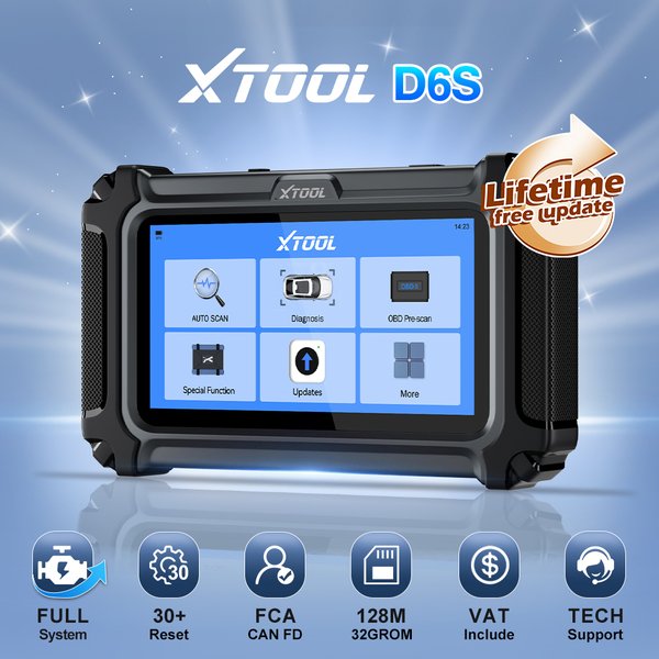 XTOOL D6S Auto-Diagnosetools, integriertes CAN-FD-Protokoll, FCA Autoauth, komplette Systeme, Kfz-Scanner mit 33+ Resets, ABS-Entlüftungskurbel, Öl-Reset, Smart-Code-Leser, lebenslanges freies Update,