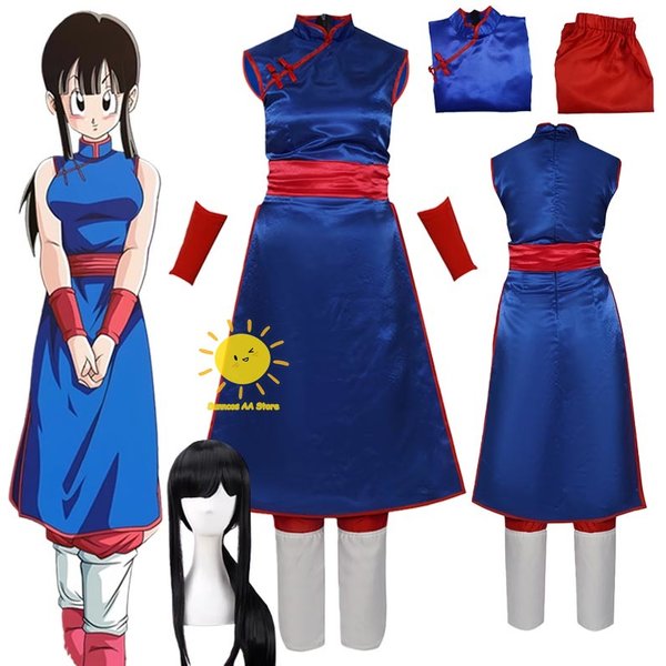 Costumes de Cosplay Chichi pour femmes adultes, Anime Halloween Cos, hauts et pantalons à manches longues, perruques, vêtements de fête de carnaval