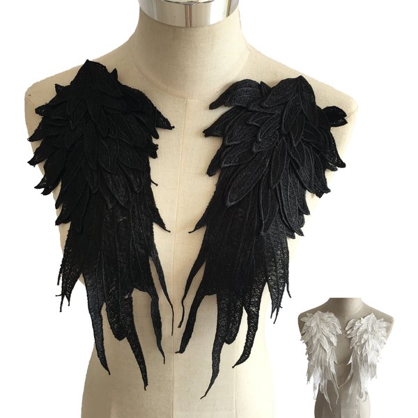 Ailes en polyester brodées noires et blanches, dentelle ajourée, accessoires de couture pour vêtements décoratifs, bricolage
