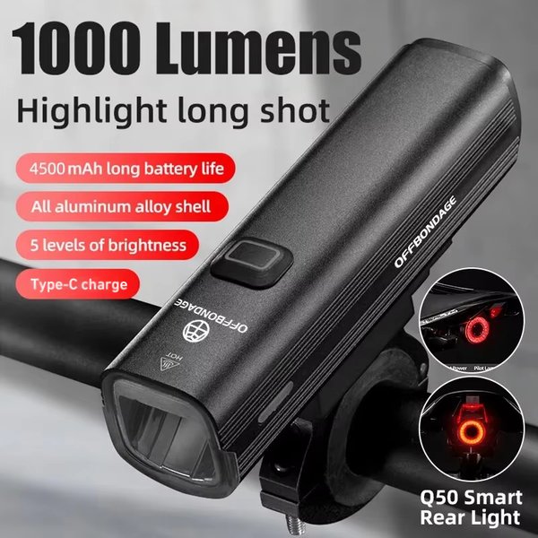 OFFBONDAGE Fahrradlicht 1000 Lumen Fahrrad-Frontscheinwerfer Radfahren Vorderlampe Taschenlampe Lenker USB-Ladefunktion MTB Rennrad-Licht Highlight