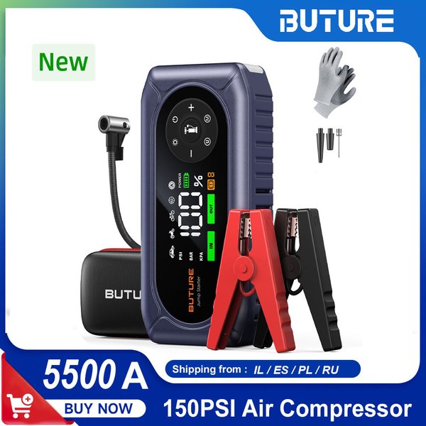 BUTURE 5500A Auto Starthilfe Power Bank Tragbare 150PSI Luftpumpe Auto Batterie Notfall Booster Auto Starter Start Gerät