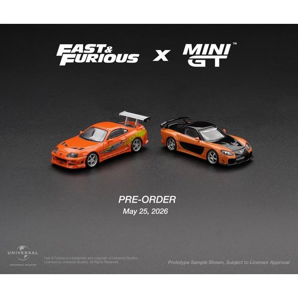 MINIGT 1/64 Toyota Supra BOMEX Mazda RX-7 VeilSide Fortune 'Fast & Furious' Brian O'Connor (emballage en carte plastique) MGT01250-1251