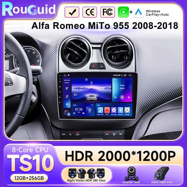 Android 16 Radio Samochodowe 2 Din do Alfa Romeo MiTo 955 2008-2018 Odtwarzacz Multimedialny Wideo Nawigacja GPS Mirror Link 8 Rdzeni Wifi 4G