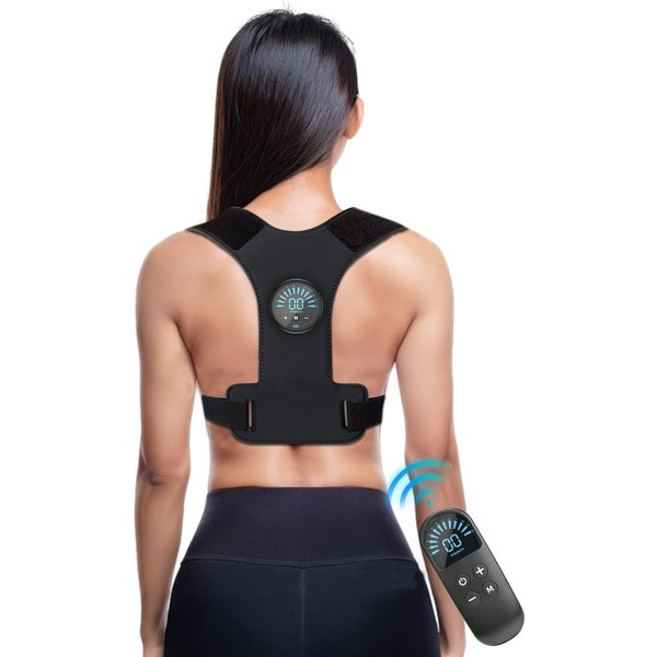 Posture Corrector Belt with EMS Muscle Stimulator & Back Massager - Adjustable Shoulder Pain Relief for Office Home Use
