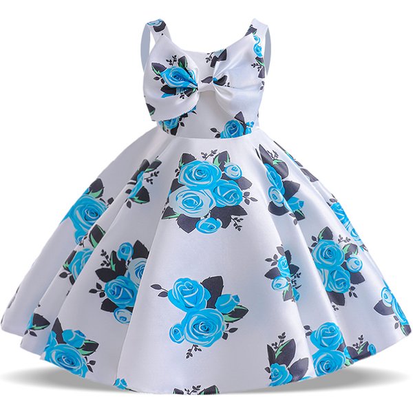 2023 Kids Princess Dress For Girls Summer Floral Print Clothes Children Girl Birthday Party Dresses Big Bow Vestidos
