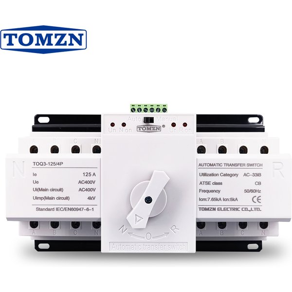 Przełącznik automatyczny ATS 4P 125A 3-fazowy 4-przewodowy 230V typu MCB do automatycznego przełączania zasilania zasilany z sieci miejskiej i generatora prądu TOMZN TOQ3-4P/125 PV