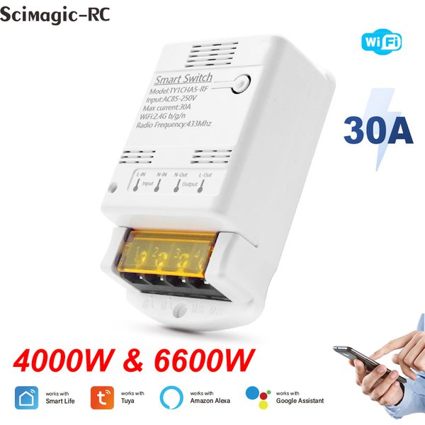 Wifi 30A 6600W 4000W Tuya commutateur intelligent Module de relais 85-250V 220V 20A 10A SmartLife télécommande Alexa Google domotique