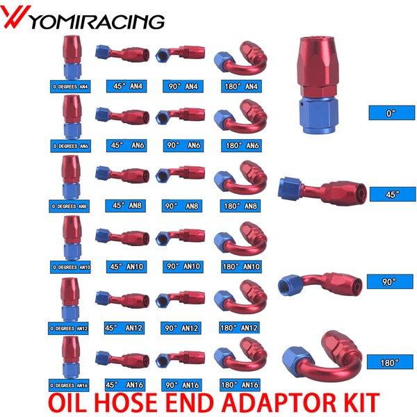 Kit d'adaptateur d'extrémité de tuyau d'huile, universel, AN4, AN6, AN8, AN10, droit, 45, 90, 120, 180, résistant à la chute de carburant, rouge