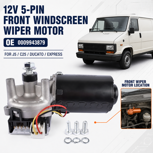 AP02 Frontscheibenwischermotor 12V 5-polig mit Schrauben für Peugeot J5 Citroen C25 Talbot Express 1981-1994 Fiat Ducato Punto 176 Croma 154 0009943879, 9943879, 9948307