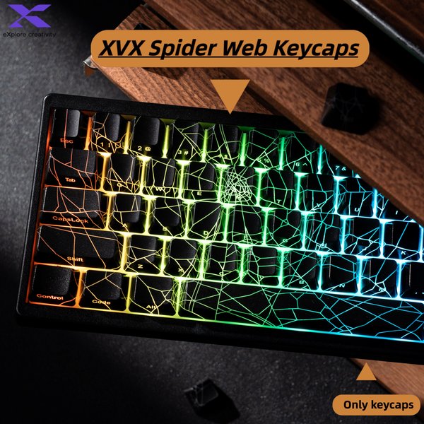 Klawisze XVX Spider Web, profil OEM, przepuszczające światło, zestaw klawiszy IMD-Tech, 118 klawiszy, czarne podświetlenie (tylko klawisze)