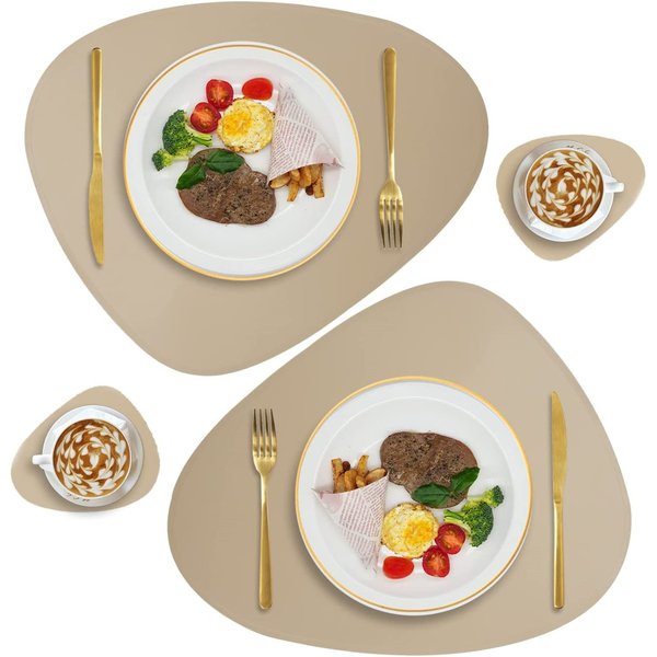 Inyahome Tischsets aus Kunstleder, 2er-Set und Untersetzer, Esstisch, wasserdicht, abwischbar, waschbar, für Abendessen, Küche, Tischsets