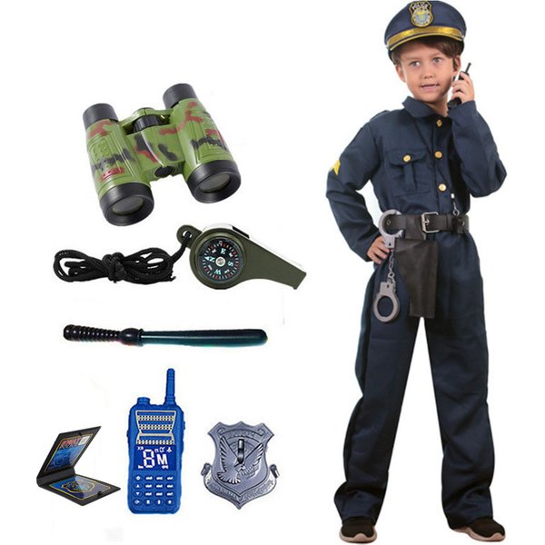 Costumes de Police pour garçons, ensemble d'uniforme de Police pour tout-petits, accessoires de jouets avec sifflet, talkie-walkie, bâton, jumelles, cadeau de noël