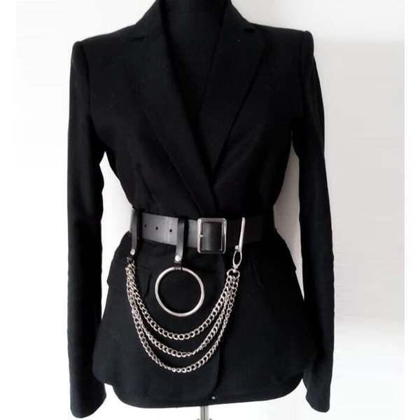 UYEE Gothic Waist Chain Punk Belt for Women PU Leather Harness Waistband Y2k Key Chain Big Ring Design Harajuku Jeans Decoration