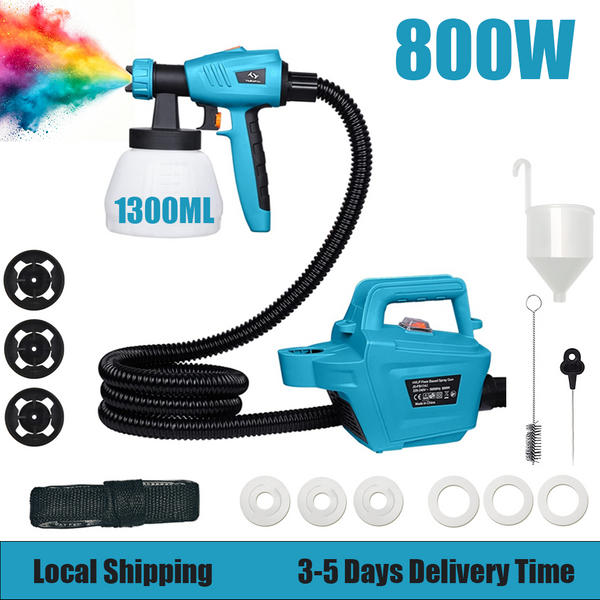 800W Electric Paint Gun HVLP Paint Spray Gun 1200ML/Min Max Flow 1300ML Detachable Container 3 Nozzles (1.0/1.8/2.6mm) & 3 Patterns With 2.5m Air Hose For Furniture Fence Cabinet Wall