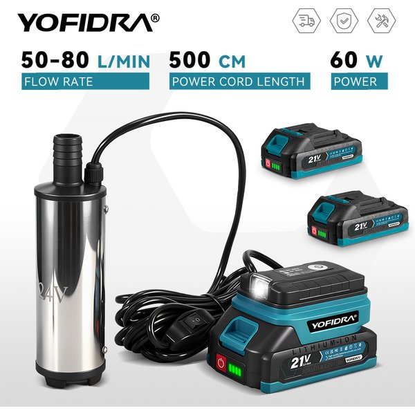 YOFIDRA 50-80L/min Elektryczna Pompa Wodna Bezprzewodowa Pompa Zanurzeniowa do Drenażu Narzędzie do Oczyszczania Wody Zlewu na Akumulator Makita 18V