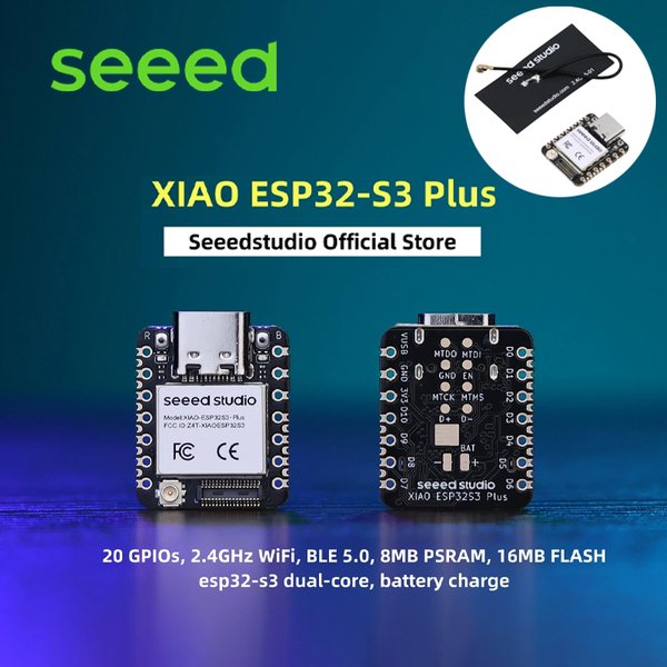 Seeed XIAO ESP32S3 Plus - 20 GPIOs, 2,4GHz WLAN, BLE 5.0, 1/2/3/5/10 Stück 8MB PSRAM, 16MB FLASH, ESP32-S3 Dual-Core, Batterieaufladung