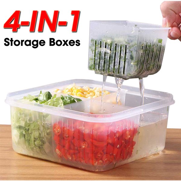 Panier de vidange de cuisine 4 en 1, conteneurs de rangement pour réfrigérateur, boîtes de conservation des fruits et légumes, boîte de séparation, outil d'organisation de cuisine
