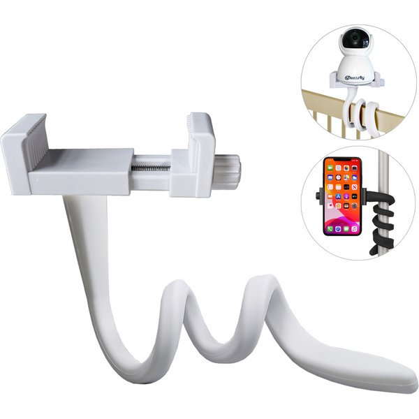 Support universel pour moniteur de bébé, support de caméra pour bébé en silicone flexible blanc plus long, support de caméra IP idéal sans trou pour berceau, tige de support de tuyau, montage flexible