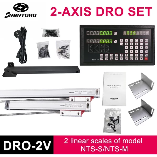 DRO-2V Digitale Anzeigevorrichtung AC90-260V & 2 Stück 0-1000mm lineare Glasmaßstab-Encoder-Gitterlineale für Dreh- und Fräsmaschinen