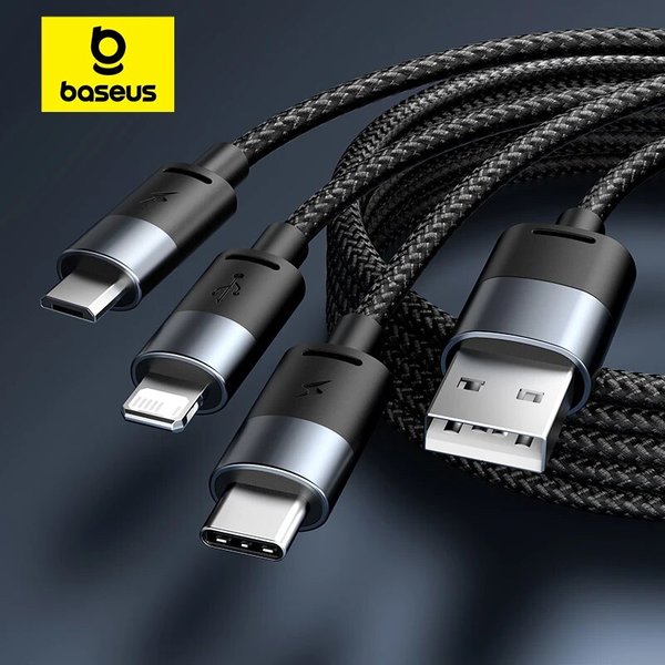 Baseus 3-in-1-USB-Kabel Micro-USB Typ C Schnellladegerät Micro-USB Typ C Datenkabel für IP 14 13 Samsung Xiaomi Huawei