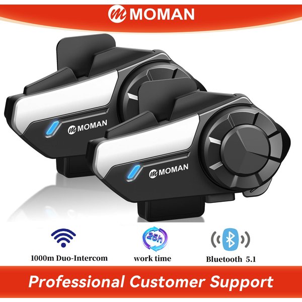 【FR STOCK】Moman 2er-Pack Motorradhelm-Intercom-Headset, 4-Modus dynamische Audiomischung, 1 km Reichweite, drahtloses Kommunikationssystem