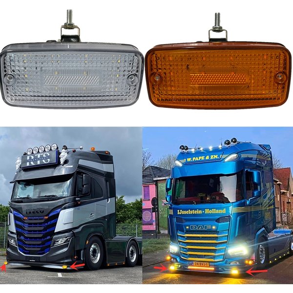 1 Stück 10-30 V BERNSTEINWEIßE Rote LED retro Frontstoßstange lichter marker lichter FÜR SCANIA Für BENZ Für VOLVO MANN Für IVECO LKW