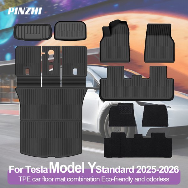 Kompletne zestawy dywaników samochodowych TPE do Tesli Model Y Standard 2025 2026, całoroczne, wodoodporne, antypoślizgowe dywaniki samochodowe, mata do bagażnika, akcesoria samochodowe.