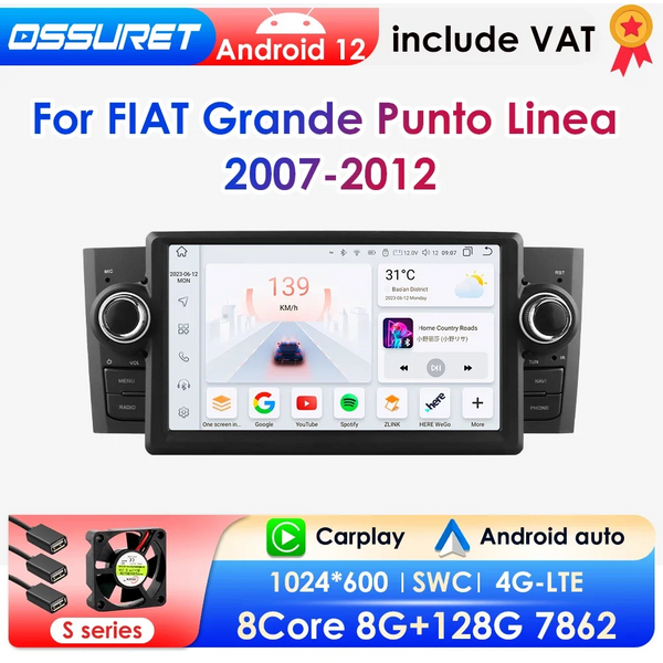 Android Autoradio für FIAT Grande Punto Linea 2007-2012 Multimedia-Videoplayer Navigation Stereo GPS Carplay Octa Core 7862