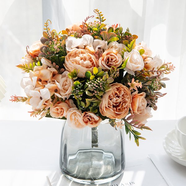 Künstliche Pfingstrosen-Blumen, Hochzeit, dekorative Floristik, Weihnachtskränze, Heimdekoration, Zubehör, Seidenhortensien, gefälschte Pflanzen