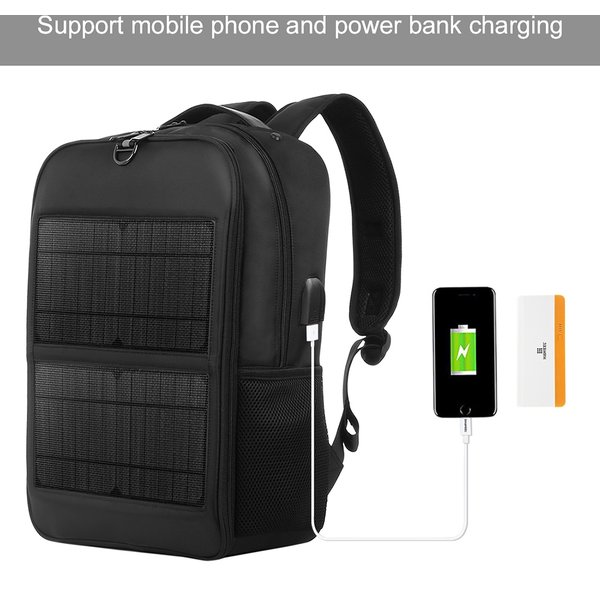 Solar Backpack with 14W Solar Panel Dual USB Port Waterproof Nylon Backpack for Outdoors Large-Capacity Travel Bag for Hiking