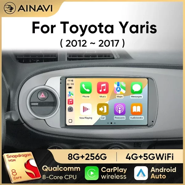 Ainavi Autoradio Multimedia-Player für Toyota Yaris 2012 2013 2014 2015 2016 2017 Android 12 Auto Wireless Carplay DSP 48EQ 2Din