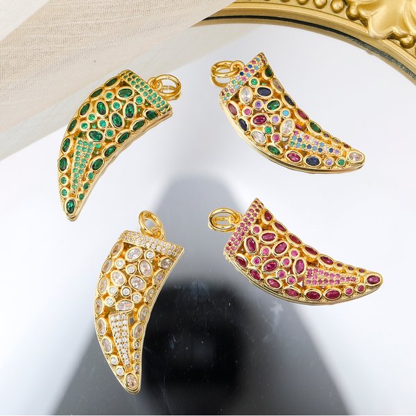 Juya Handmade Rainbow Crystals Wolf Tooth 18K Real Gold Plated Evil Eye Charms For DIY Luxury Talisman Pendant Jewelry Making