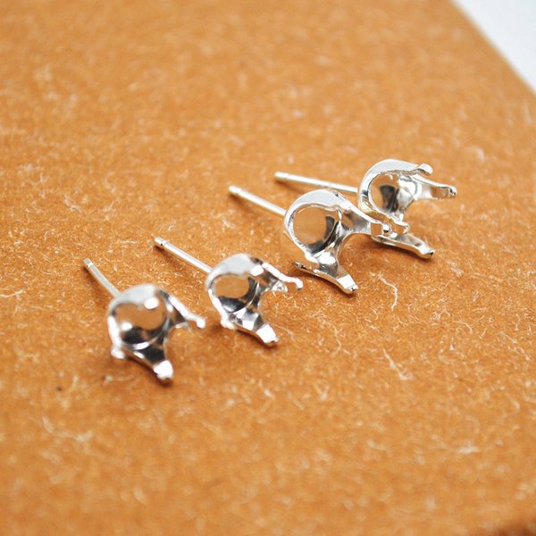 1 paire de boucles d'oreilles rondes en argent Sterling massif, composants de tige pour bijoux, pierres, perles, fabrication de boutons-pression dans les paramètres