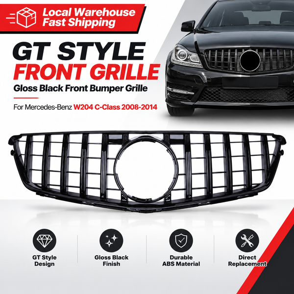 Frontgrill im GT-Stil, glänzend schwarzer Frontgrill, für Mercedes-Benz W204 C-Klasse 2008-2014