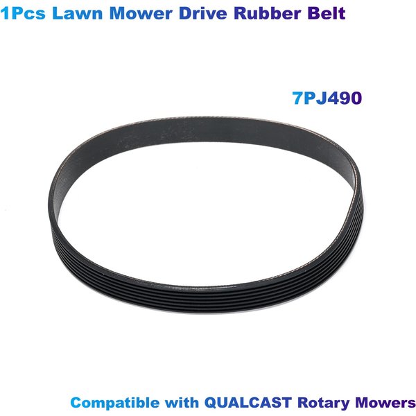 1Pcs Lawn Mower Drive Rubber Belt PJ490(7 Ridges, 490mm Circumference, 16mm Width) Compatible with QUALCAST Rotary Mowers
