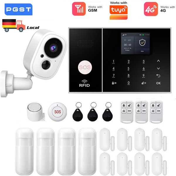 Smart Home Alarmsystem Kompatibel mit Tuya 4G WiFi Dual-Netzwerk IP-Kamera Drahtloses Sicherheitssystem Kompatibel mit Alexa