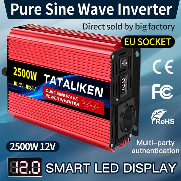 Onduleur à onde sinusoïdale Pure 2500W/3500W/4500W/5000WDC 12V/24V à AC 220V 230V, convertisseur de transfert de tension, adaptateur de charge, prise ue