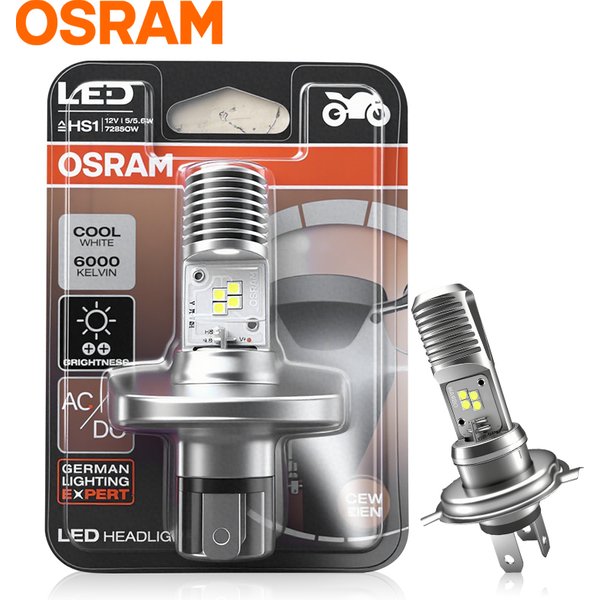 OSRAM Original Motorrad HS1 LED-Scheinwerferlampe DC AC 12 V Universal HS1 High/Low Autolampen 1:1 PX43T 7285CW 6000 K Weiß 1 Stk