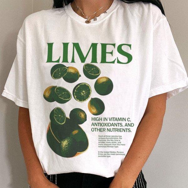 Retro Stil Limes Graphic Tees Übergroßen Vintage Ästhetischen Streetwear T Shirt Kurzarm Harajuku Mode Tops Frauen Kleidung
