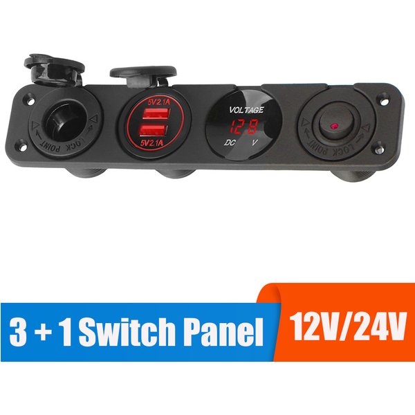 12V Power Adapter 4 In 1 Switch Panel Boat Marine Voltmeter Tester Car USB Chargers 3.0 Cigarette Lighter Socket Light Toggle