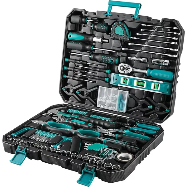 Werkzeugkoffer Gefüllt 198-tlg - Werkzeugkasten Schraubenzieher Set mit Ratsche Steckschlüsselsatz, Feinmechaniker Werkzeug Set,