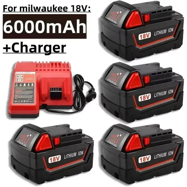 Milwaukee M18 Elektrowerkzeug-Akku 18V 6000mAh Eingebautes 18650 Ladegerät mit Erweiterter Kapazität für XR-Werkzeuge