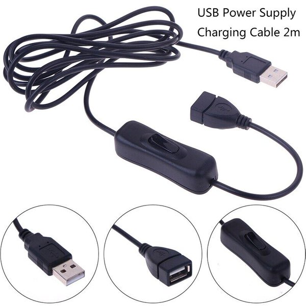 1Pc USB Cable Male to Female Switch ON OFF Cable Toggle LED Lamp Power Line 1m 2m